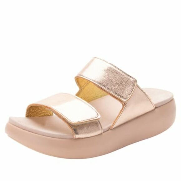 Alegria Bryce Sz 36 US 6 Women's Double Strap Rose Gold Metallic Sandals Slides - Picture 1 of 14